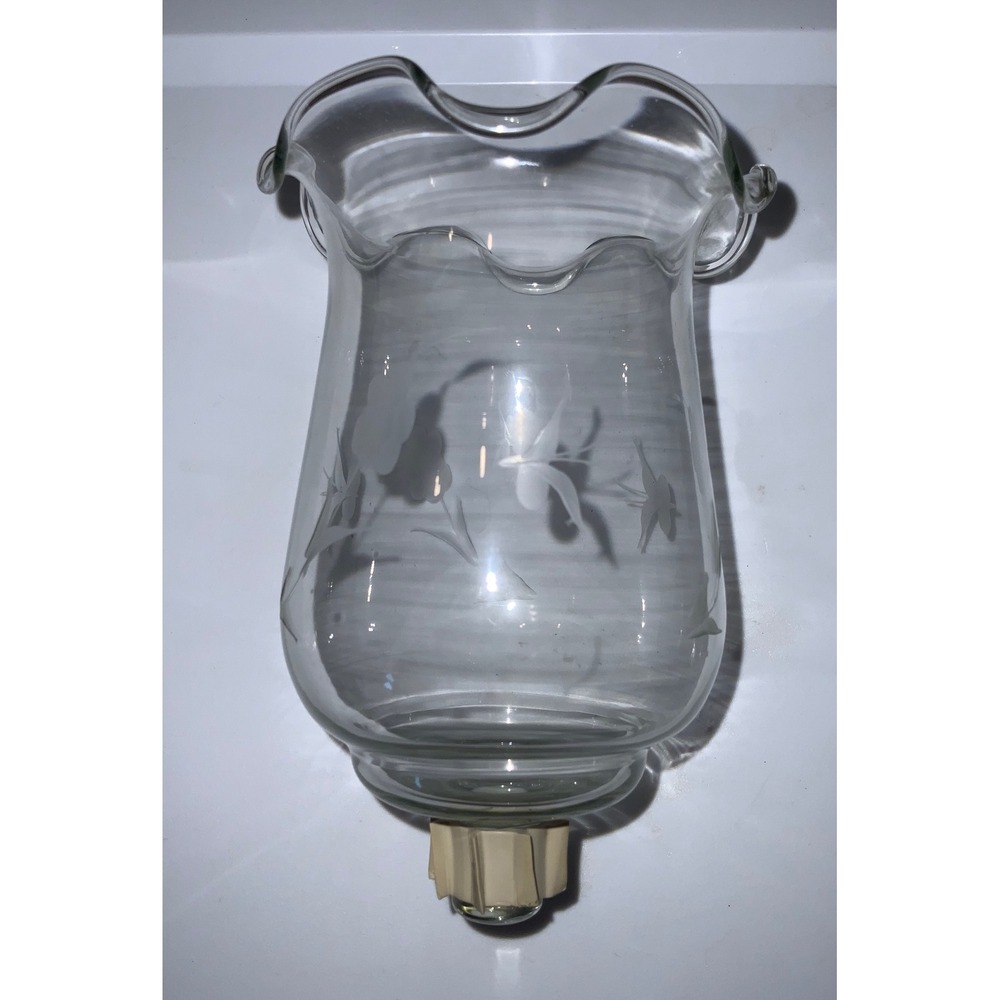 Vintage Homco‎ Clear Floral Etched Peg Candle Holder Scalloped Edge 5.5"